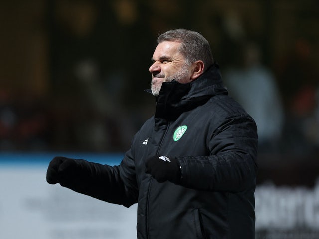 allenatore del Celtic Ange Postecoglou festeggia dopo la partita del 14 marzo 2022