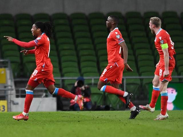Il lussemburghese Gerson Rodrigues festeggia il suo primo gol il 27 marzo 2021