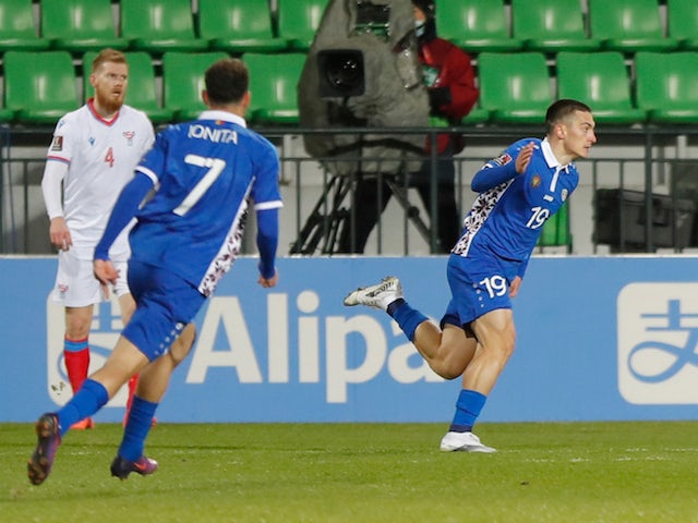 Ion Nicolaescu della Moldova festeggia il suo primo gol il 25 marzo 2021