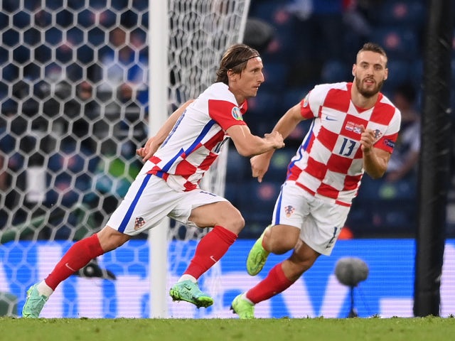 Luka Modric festeggia il gol della Croazia contro la Scozia a Euro 2020 il 22 giugno 2021