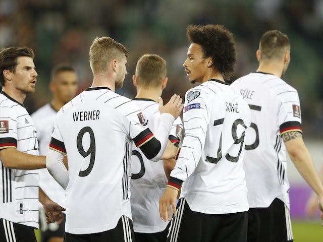 Il 2 settembre 2021 il tedesco Leroy Sane festeggia il gol contro il Liechtenstein