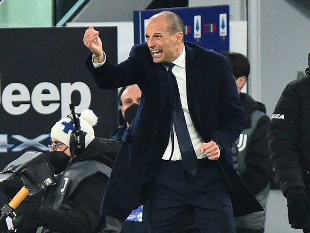 Il tecnico della Juventus Massimiliano Allegri esulta dopo la partita del 6 marzo 2022